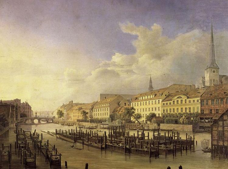 Johann Heinrich Hintze Berlin, Aussicht hinter dem Muhlendamm oil painting image